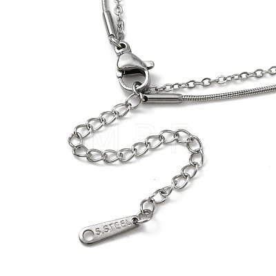 304 Stainless Steel Cable & Round Snake Chains Double Layer Necklace NJEW-Z028-03P-1