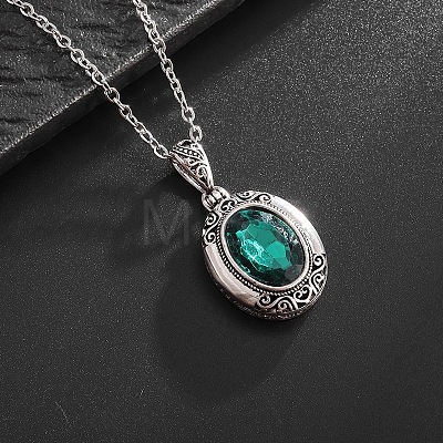Alloy Acrylic Oval Photo Locket Pendant Necklaces for Women WGC3FDF-01-1