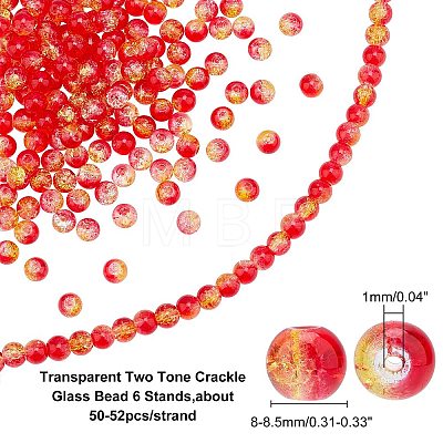 Transparent Two Tone Crackle Glass Bead Strands CCG-AR0001-01A-1