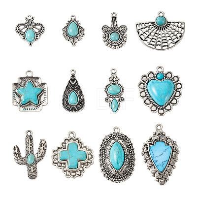 24Pcs 12 Styles Synthetic Turquoise Pendants FIND-TA0001-79-1