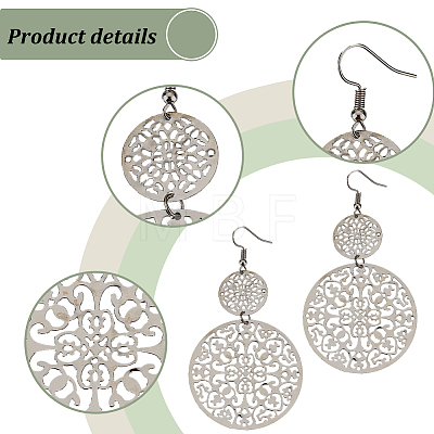 3 Pairs 3 Colors Zinc Alloy Filigree Flower Dangle Earrings for Women EJEW-AN0002-63-1