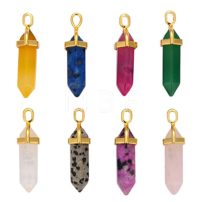 Natural Mixed Gemstone Pointed Pendants G-CJ0001-30-1