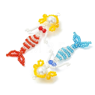 Copper Wire Wrapperd Glass Seed Beads Big Pendants PALLOY-MZ01442-1