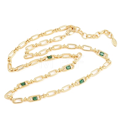 5MM Brass Pave Cubic Zirconia Oval Link Chain Necklaces NJEW-D324-01G-07-1