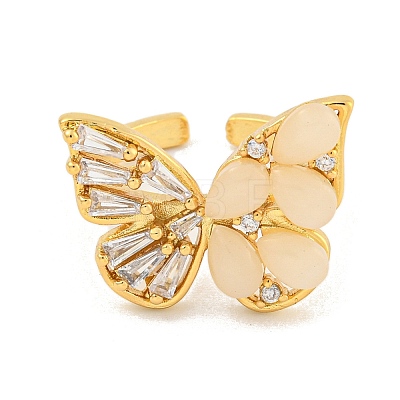 Rack Plating Butterfly Brass Micro Pave Clear Cubic Zirconia Cuff Rings for Women RJEW-C103-07G-1