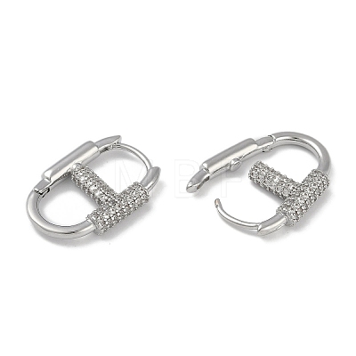 Carabiner Brass Micro Pave Clear Cubic Zirconia Hoop Earrings EJEW-L292-012P-1