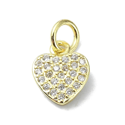 Heart Theme Brass Micro Pave Cubic Zirconia Charms KK-H475-56G-03-1