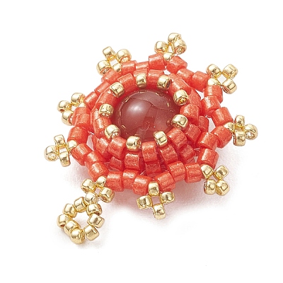 Natural Carnelian(Dyed & Heated) with Glass Seed Beaded Pendants PALLOY-MZ01275-02-1