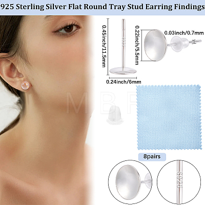 925 Sterling Silver Stud Earring Findings STER-BBC0009-07B-1