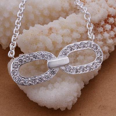 Simple Silver Color Plated Brass Cubic Zirconia Bowknot Pendant Necklaces For Women NJEW-BB12891-1