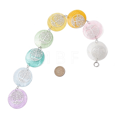 Flat Round Natural Capiz Shell Hanging Suncatchers HJEW-JM04658-1