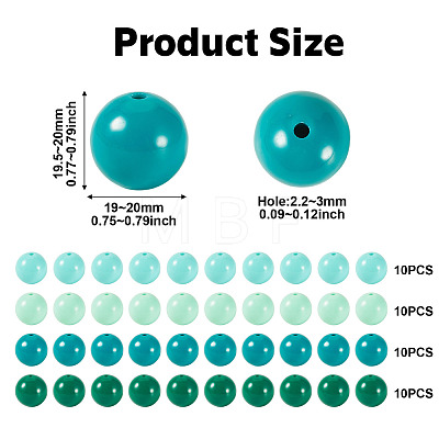 40Pcs 4 Colors Opaque Acrylic Beads MACR-TA0002-97A-1