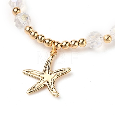 Brass Starfish Charm Bracelets BJEW-JB05571-03-1