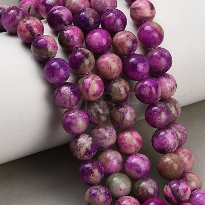 Dyed Natural White JadeImitation Charoite Smooth Round Beads Strands GG-CBA3334-A01-8mm-A-1