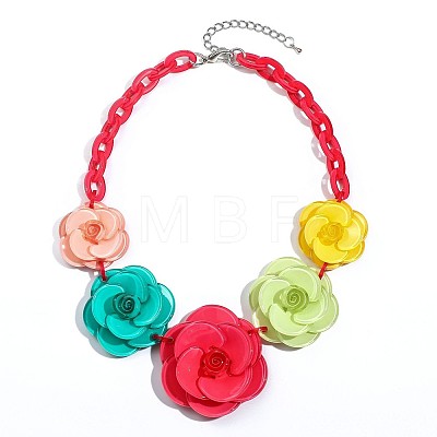 Boho Acrylic Flower Bib Necklaces with Alloy Chains for Women WG94BA3-01-1