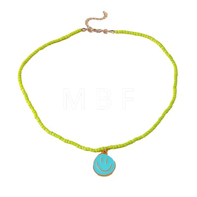 Alloy Enamel Smiling Face Pendant Glass Seed Beaded Necklaces for Women FS-WGD322E-03-1