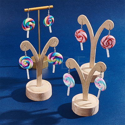 4 Pairs 4 Colors Handmade Polymer Clay Lollipop Dangle Earrings EJEW-FI0001-01-1