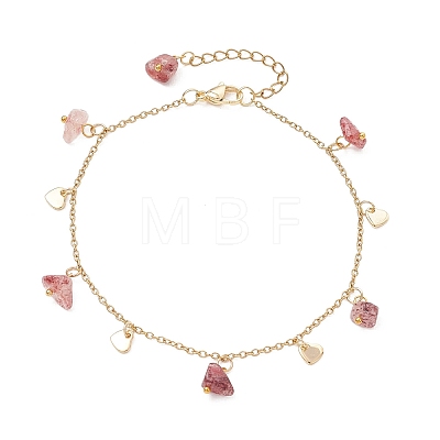 Mixed Gemstone Chip & 201 Stainless Steel Heart Tassel Anklets AJEW-AN00787-1
