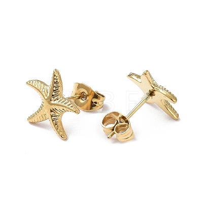 Ion Plating(IP) 304 Stainless Steel Starfish Stud Earrings for Women EJEW-I285-06G-1