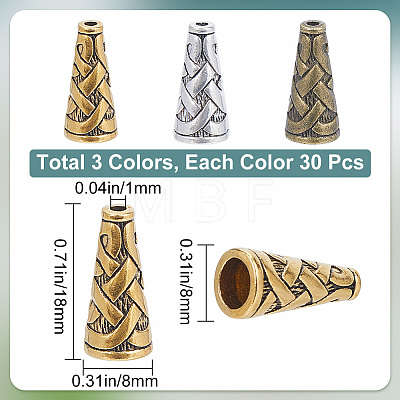 SUNNYCLUE 90Pcs 3 Colors Tibetan Style Alloy Bead Cone FIND-SC0007-95-1