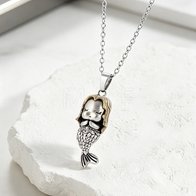 Duo Tone Alloy & Brass 3D Mermaid Pendant Necklaces for Women WGFCFC6-01-1