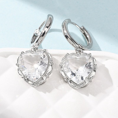 Valentine's Day Heart Brass & Glass Hoop Earrings EJEW-Z164-23P-03-1