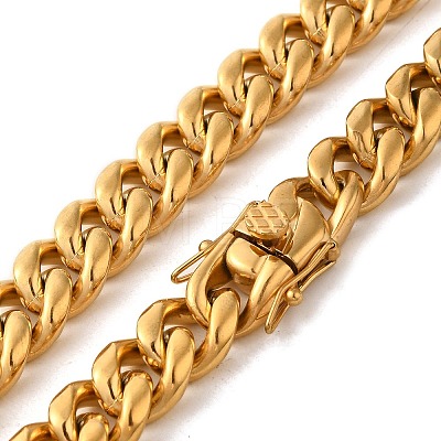 Ion Plating(IP) 304 Stainless Steel Cuban Link Chain Necklaces for Men NJEW-L173-018G-03-1