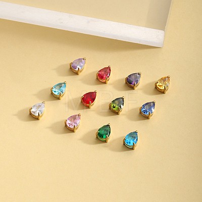 Brass Cubic Zirconia Slide Charms STAS-OY016-04G-1