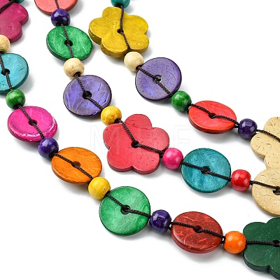 Dyed Natural Coconut Flower Beaded 3 Layer Necklaces NJEW-A007-02D-1