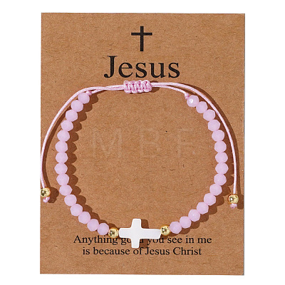 Adjustable Sea Shell Cross & Faceted Rondelle Glass Braided Bead Bracelets for Women AZ6679-3-1