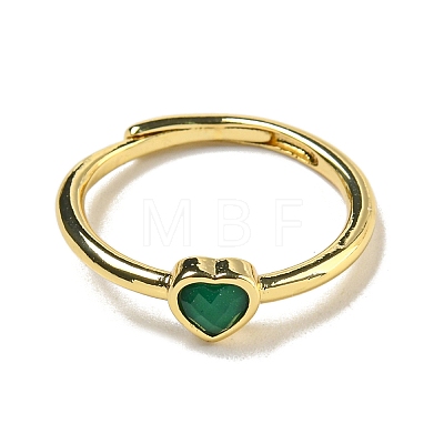 Heart Natural Dyed & Heated Green Onyx Agate Adjustable Rings RJEW-Q818-02G-04-1