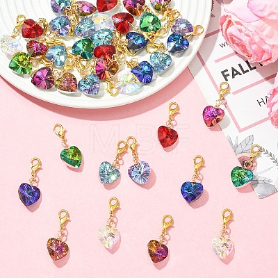 40Pcs 8 Colors Heart Glass Pendant Decorations HJEW-YW00402-1