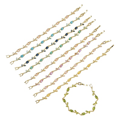Brass Glass Flower Link Chain Bracelets KK-CBA7DFA-01G-D-1
