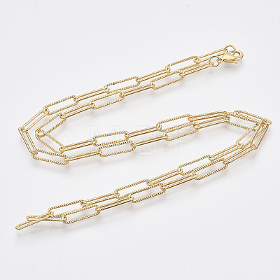 Brass Textured Paperclip Chain Necklace Making MAK-S072-01B-G-1