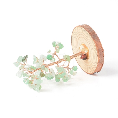 Natural Green Aventurine Chips with Brass Wrapped Wire Money Tree on Wood Base Display Decorations DJEW-B007-05D-1