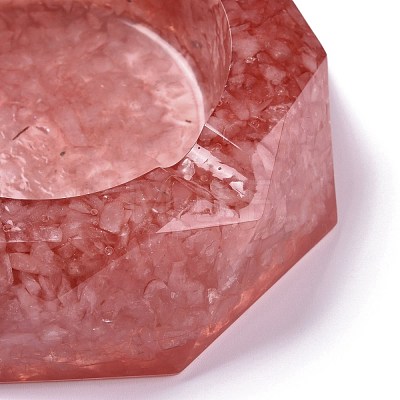 Resin with Natural Rose Quartz Chip Stones Ashtray DJEW-F015-07F-1