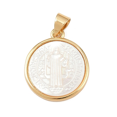 Natural White Shell Flat Round Pendants KK-F919-42C-G03-1