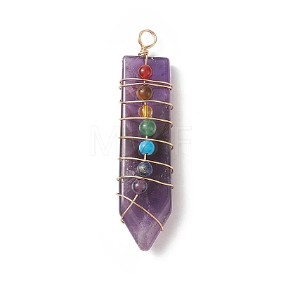 Natural & Synthetic Mixed Gemstones Copper Wire Wrapped Big Pendants PALLOY-JF01977-1
