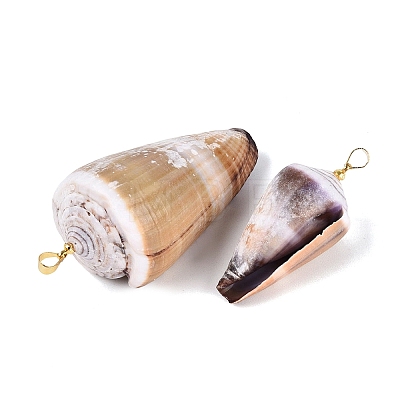 Brass & Natural Cone Shell Pendants SHEL-Q029-20-02KCG-1