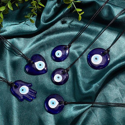 GOMAKERER 6Pcs 6 Styles Turkish Blue Evil Eye Glass Pendants Decorations HJEW-GO0001-05-1