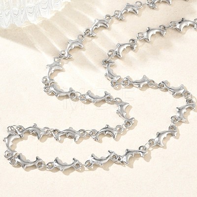 304 Stainless Steel Dolphin Link Chain Necklaces for Women NJEW-G201-02P-1