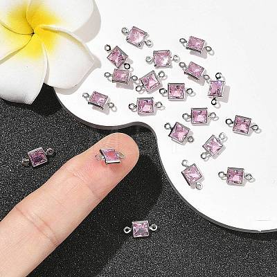 SHEGRACE Brass Pave Cubic Zirconia Square Connector Charms XGRQ2O264-440E-P-1