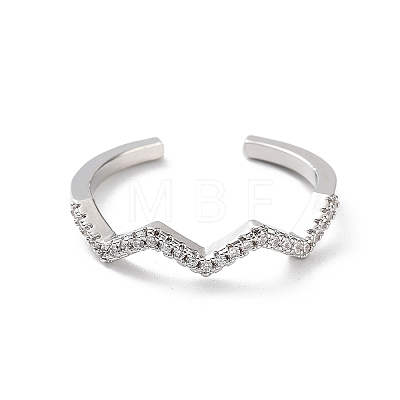 Wave Rack Plating Brass Micro Pave Clear Cubic Zirconia Open Rings RJEW-D020-06P-1