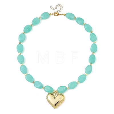 Acrylic Heart Pendant Oval Imitation Gemstone Beaded Necklaces for Women NJEW-JN06479-01-1
