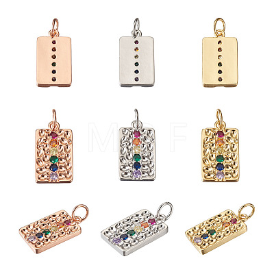  Jewelry 6Pcs 3 Colors Brass Micro Pave Colorful Cubic Zirconia Pendants KK-PJ0001-21-1