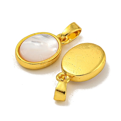 Rack Plating Brass Pave Natural White Shell Oval Charms KK-U025-07G-01-1