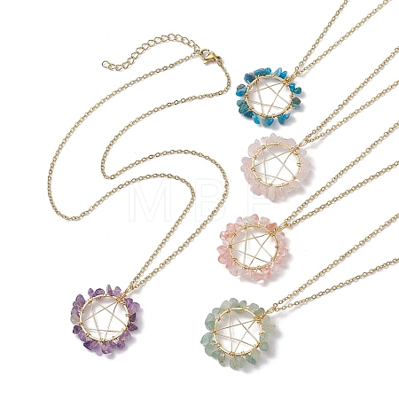 Star Natural & Synthetic Mixed Gemstone Chips Beaded Pendant Necklaces NJEW-JN04643-1