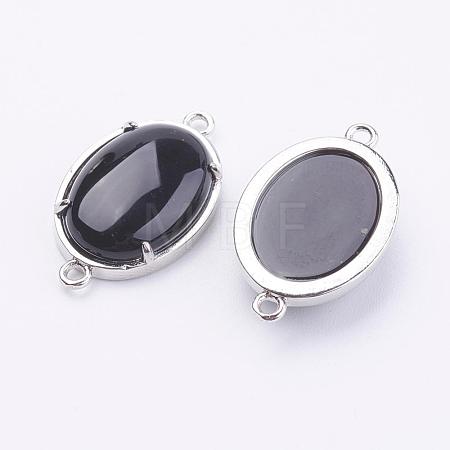 Brass Natural Black Agate Links connectors G-E398-04H-1