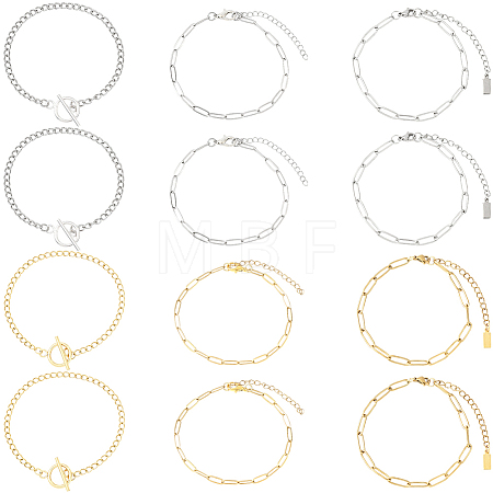 12Pcs 6 Styles 304 Stainless Steel Chains Bracelets for Men Women BJEW-SC0001-64-1