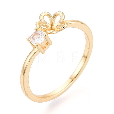 Flower Brass Micro Pave Cubic Zirconia Cup Peg Ring Settings X-KK-N274-15G-1